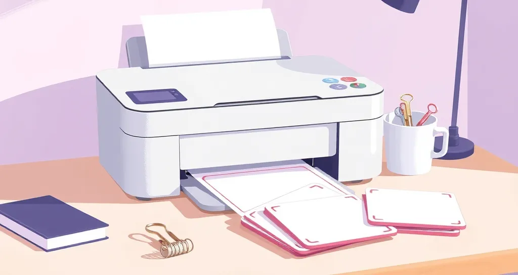 Illustration of a home printer printing a stack of blank flashcards