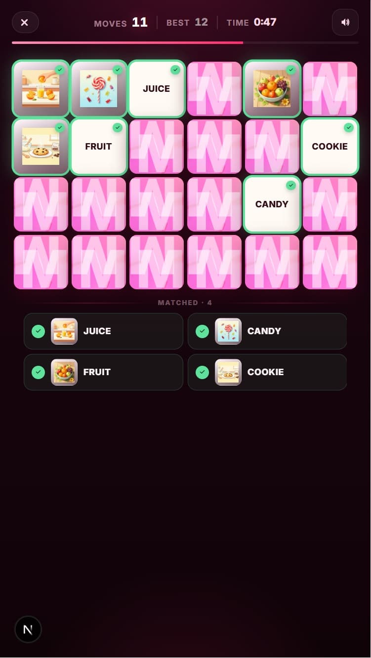 Memory Match game screenshot