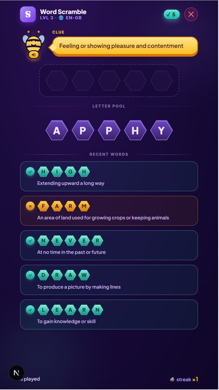 Word Scramble game screenshot